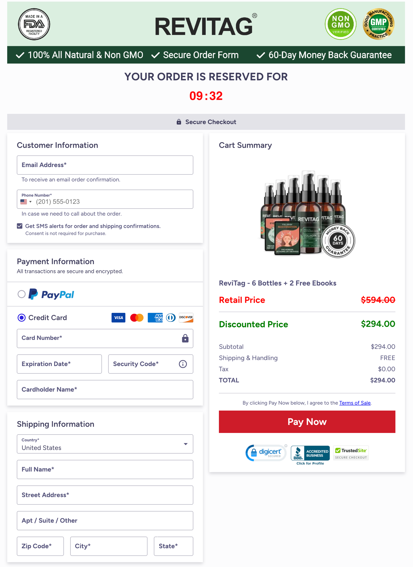 ReviTag Official Website Secure Order Page